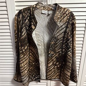 Chico's Open-Front Abstract Animal Print Jacket in Brown and Black